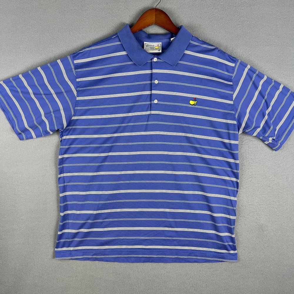 VTG Augusta National The Masters Golf Polo Shirt Mens XL Striped Cotton 1990s